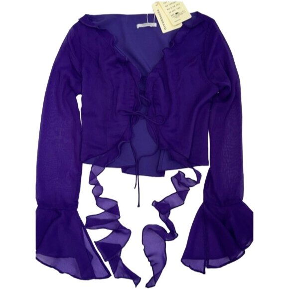 NWT Peppermayo My Favourite Part Blouse Purple Long Sleeve Ruffle Tie Top S - Picture 4 of 12